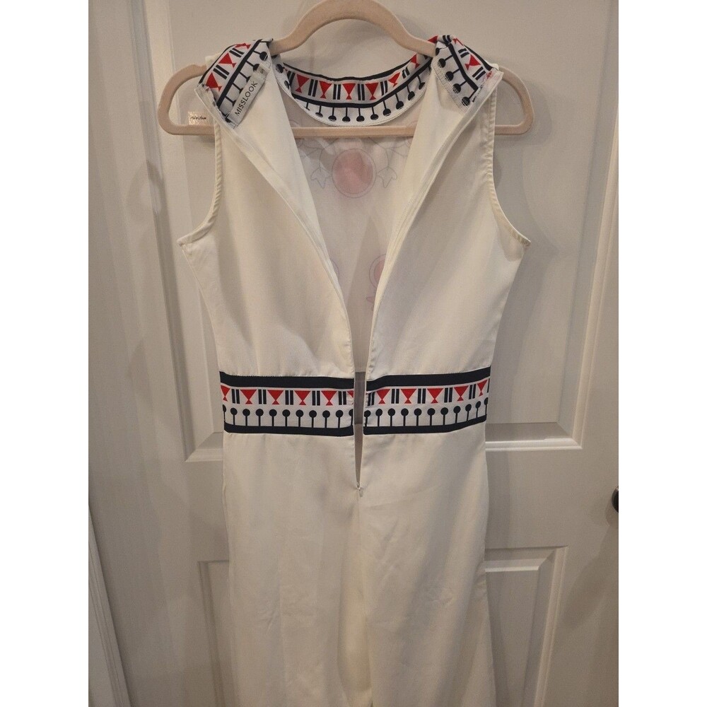 MISSLOOK S Cream Asian-Inspired Retro Mockneck Sleeveless‎ Wide Leg Jumpsuit - Picture 5 of 7
